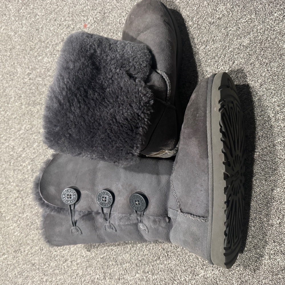 Gray Fur Tall UGG Button Boots